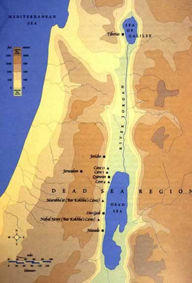 Mapa
                          de Qumran a orillas del Mar Muerto